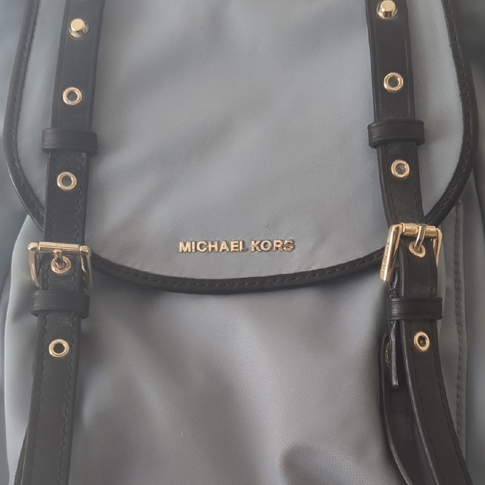 Michael Kors Light Blue Backpack with Black Straps and Gold Hardware - Picture 2 of 12